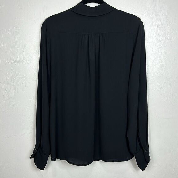 Lark & Ro Black Solid Collared Long Sleeve Blouse Top Size XL - Picture 5 of 10